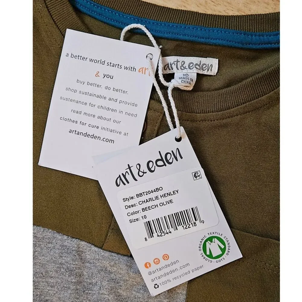 Art & Eden Boy's Size 10 Long Sleeve Color‎ Block Pocket Tee NWT